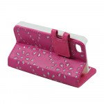 Wholesale iPhone 6 Plus 5.5 Diamond Flip PU Leather Wallet Case with Strap (Hot Pink)
